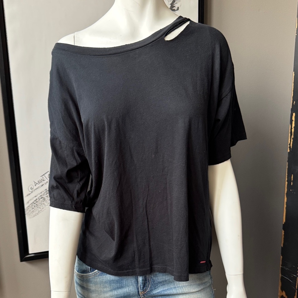 n:PHILANTHROPY Black Studded Asymmetrical Tee